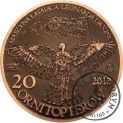 20 ornitopterów - Leonardo da Vinci / WZORZEC PRODUKCYJNY DLA MONETY - PRÓBA (miedź patynowana)